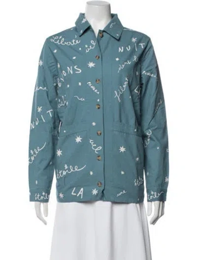 Pre-owned Sézane Graphic Print Jacket W/ Tags In Blue