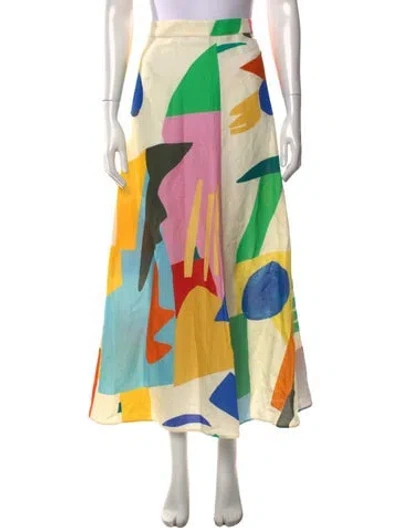 Pre-owned Sézane Graphic Print Long Skirt In Yellow