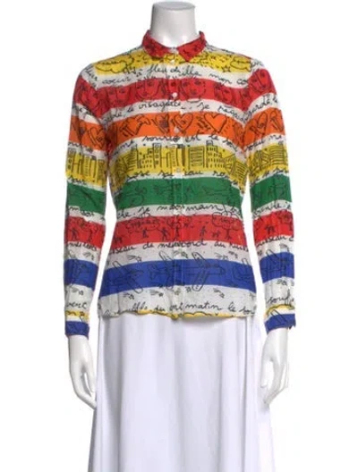 Pre-owned Sézane Graphic Print Long Sleeve Button-up Top In Multi