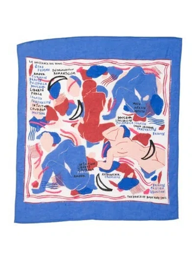 Pre-owned Sézane Graphic Print Scarf In Blue