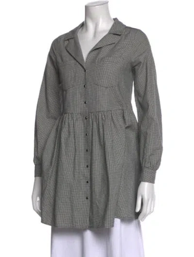 Pre-owned Sézane Houndstooth Print Long Sleeve Blouse In Gray