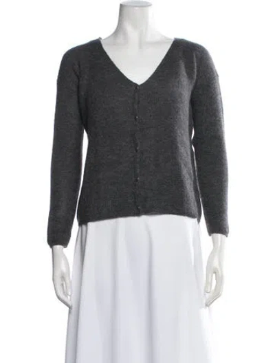 Pre-owned Sézane Kid Mohair V-neck Sweater In Grey