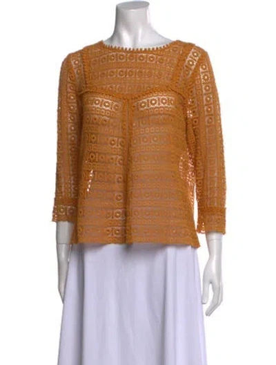 Pre-owned Sézane Lace Pattern Bateau Neckline Sweatshirt In Yellow