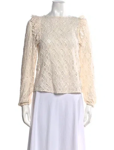 Pre-owned Sézane Lace Pattern Bateau Neckline Top In Neutral