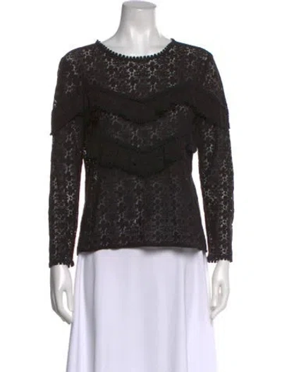 Pre-owned Sézane Lace Pattern Crew Neck Blouse In Black