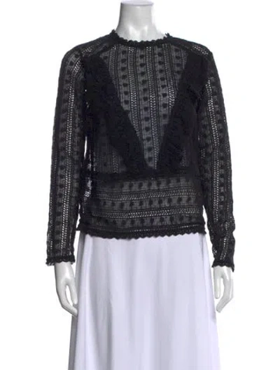 Pre-owned Sézane Lace Pattern Crew Neck Blouse In Black