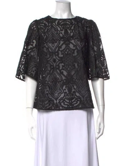 Pre-owned Sézane Lace Pattern Crew Neck Blouse In Black