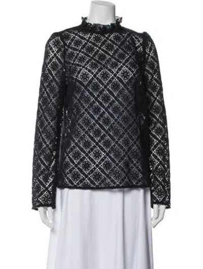Pre-owned Sézane Lace Pattern Crew Neck Blouse In Blue