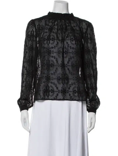 Pre-owned Sézane Lace Pattern Crew Neck Blouse In Blue