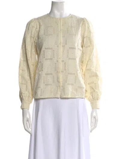 Pre-owned Sézane Lace Pattern Crew Neck Blouse In Neutral