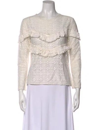 Pre-owned Sézane Lace Pattern Crew Neck Blouse In Neutral