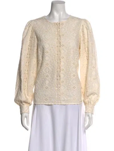 Pre-owned Sézane Lace Pattern Crew Neck Blouse In Neutral