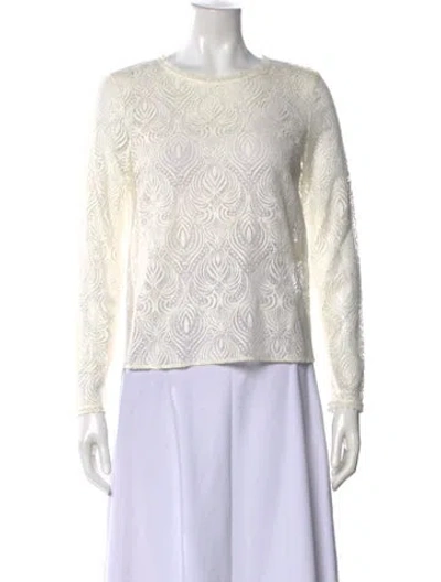 Pre-owned Sézane Lace Pattern Crew Neck Blouse In Neutral