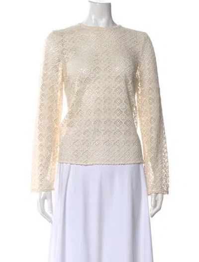 Pre-owned Sézane Lace Pattern Crew Neck Blouse In Neutral
