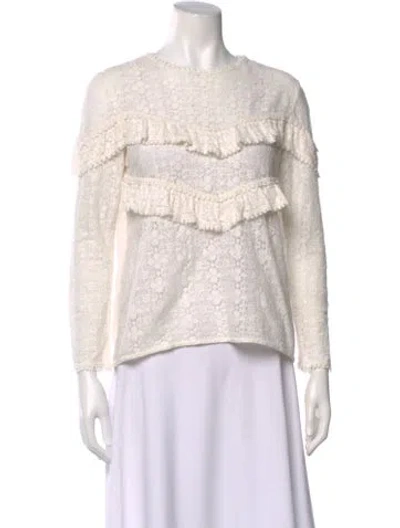 Pre-owned Sézane Lace Pattern Crew Neck Blouse In Neutral