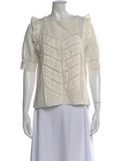 Pre-owned Sézane Lace Pattern Crew Neck Blouse In Neutral