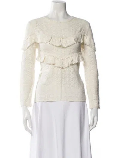 Pre-owned Sézane Lace Pattern Crew Neck Blouse In Neutral