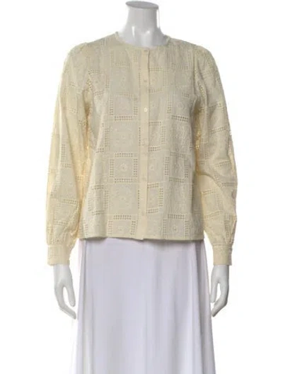 Pre-owned Sézane Lace Pattern Crew Neck Blouse In Neutral
