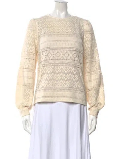 Pre-owned Sézane Lace Pattern Crew Neck Blouse In Neutrals