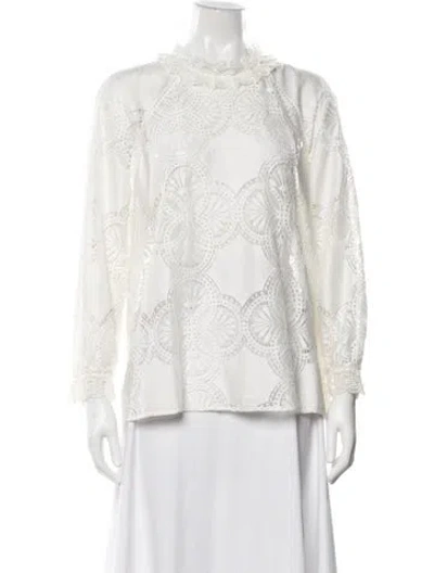 Pre-owned Sézane Lace Pattern Crew Neck Blouse In Neutrals