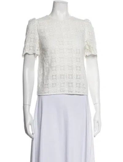 Pre-owned Sézane Lace Pattern Crew Neck Blouse In Neutrals