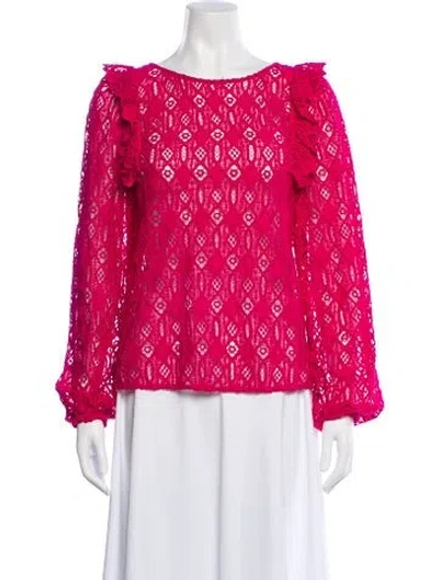 Pre-owned Sézane Lace Pattern Crew Neck Blouse In Pink