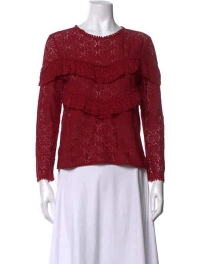 Pre-owned Sézane Lace Pattern Crew Neck Blouse In Red