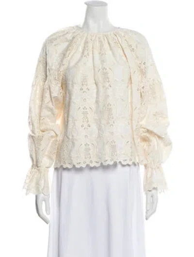 Pre-owned Sézane Lace Pattern Crew Neck Blouse W/ Tags In White