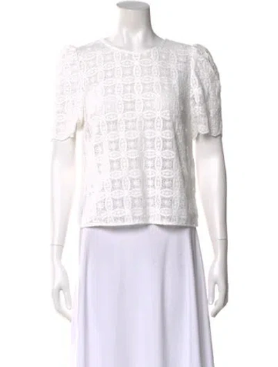 Pre-owned Sézane Lace Pattern Crew Neck Blouse In White