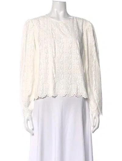 Pre-owned Sézane Lace Pattern Crew Neck Blouse In White