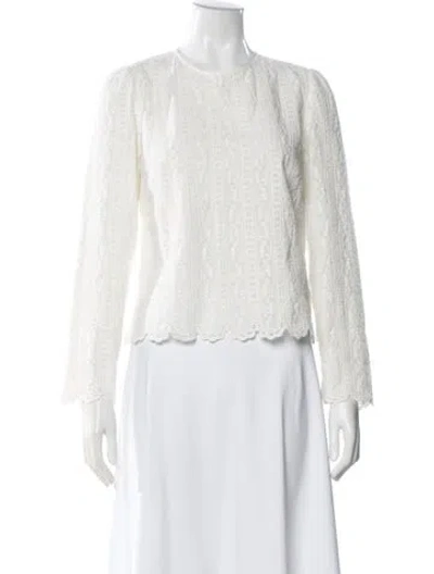 Pre-owned Sézane Lace Pattern Crew Neck Blouse In White