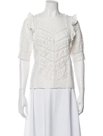 Pre-owned Sézane Lace Pattern Crew Neck Blouse In White