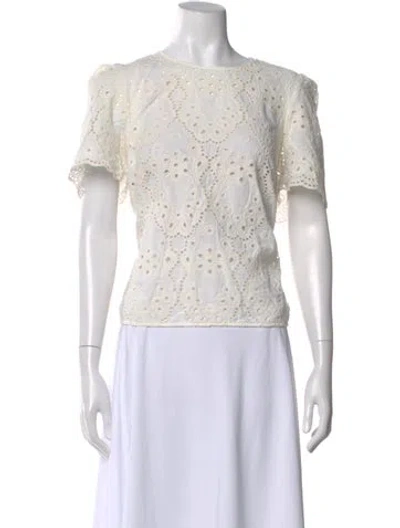 Pre-owned Sézane Lace Pattern Crew Neck Blouse In White
