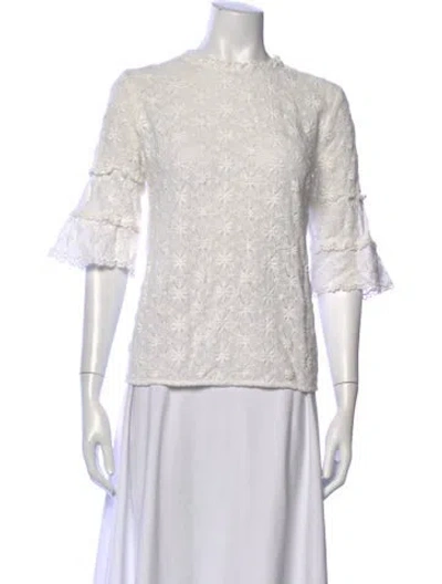 Pre-owned Sézane Lace Pattern Crew Neck Blouse In White