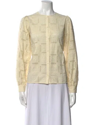 Pre-owned Sézane Lace Pattern Crew Neck Button-up Top W/ Tags In Neutral