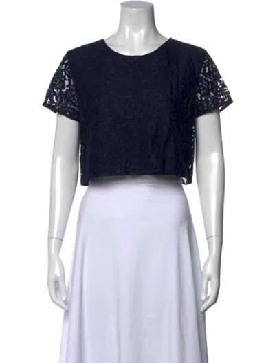 Pre-owned Sézane Lace Pattern Crew Neck Crop Top In Blue