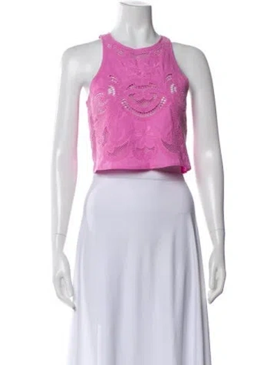 Pre-owned Sézane Lace Pattern Crew Neck Crop Top In Pink