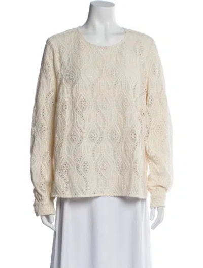 Pre-owned Sézane Lace Pattern Crew Neck Top In Neutral