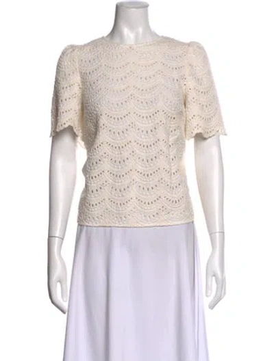 Pre-owned Sézane Lace Pattern Crew Neck Top In Neutral