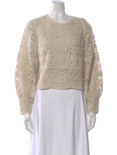 Pre-owned Sézane Lace Pattern Crew Neck Top W/ Tags In Neutral