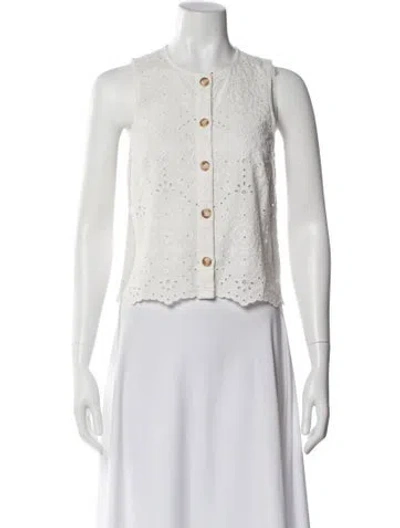 Pre-owned Sézane Lace Pattern Crew Neck Top In White