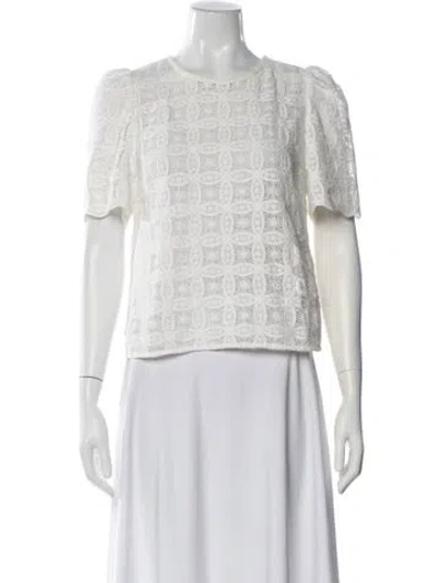 Pre-owned Sézane Lace Pattern Crew Neck Top In White