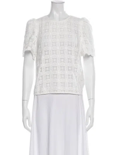 Pre-owned Sézane Lace Pattern Crew Neck Top In White