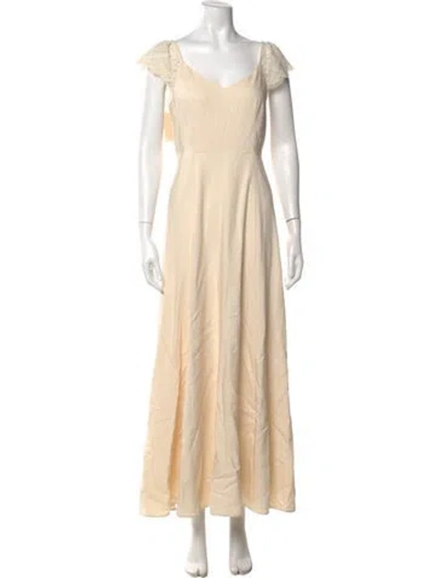 Pre-owned Sézane Lace Pattern Long Dress In Neutral