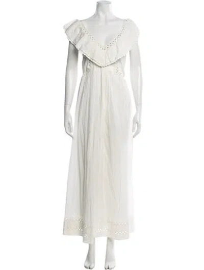 Pre-owned Sézane Lace Pattern Long Dress In White