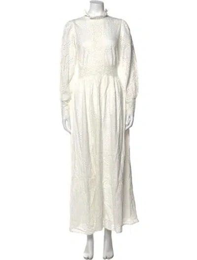 Pre-owned Sézane Lace Pattern Long Dress In White