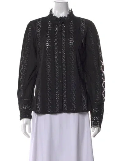 Pre-owned Sézane Lace Pattern Long Sleeve Blouse In Black