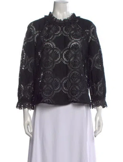 Pre-owned Sézane Lace Pattern Long Sleeve Blouse In Black