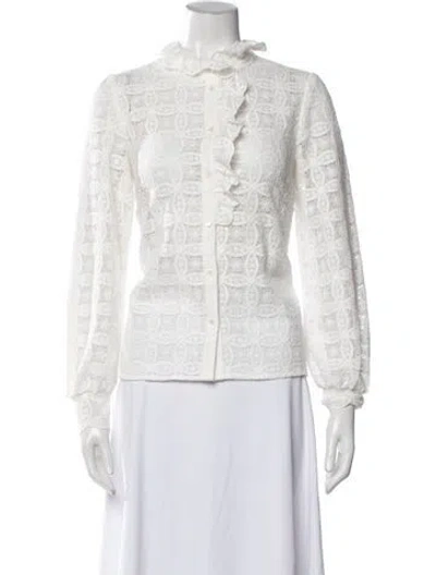 Pre-owned Sézane Lace Pattern Long Sleeve Blouse In Black