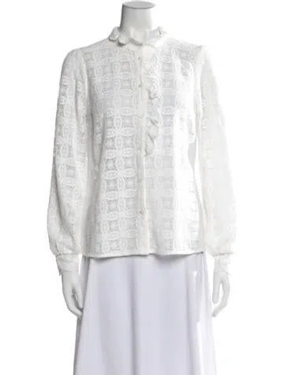 Pre-owned Sézane Lace Pattern Long Sleeve Blouse In Black